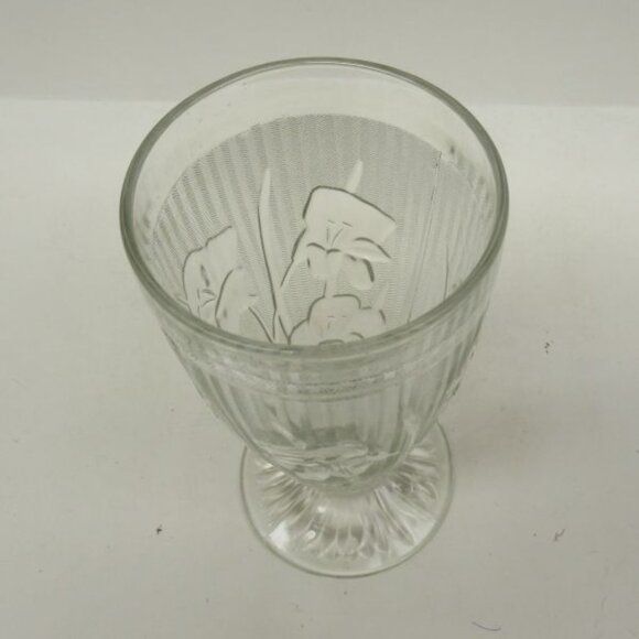 Jeannette Glass Crystal IRIS & HERRINGBONE IRIS on FOOT 6 1/2 In Ice Tea Tumbler - Picture 5 of 5